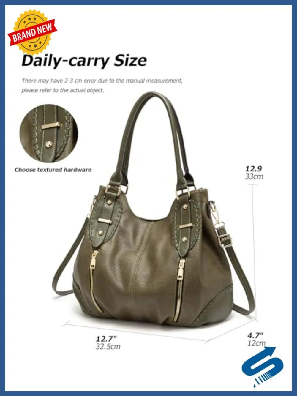Vintage Large PU Hobo Tote Bag with 6 Pockets, Crossbody